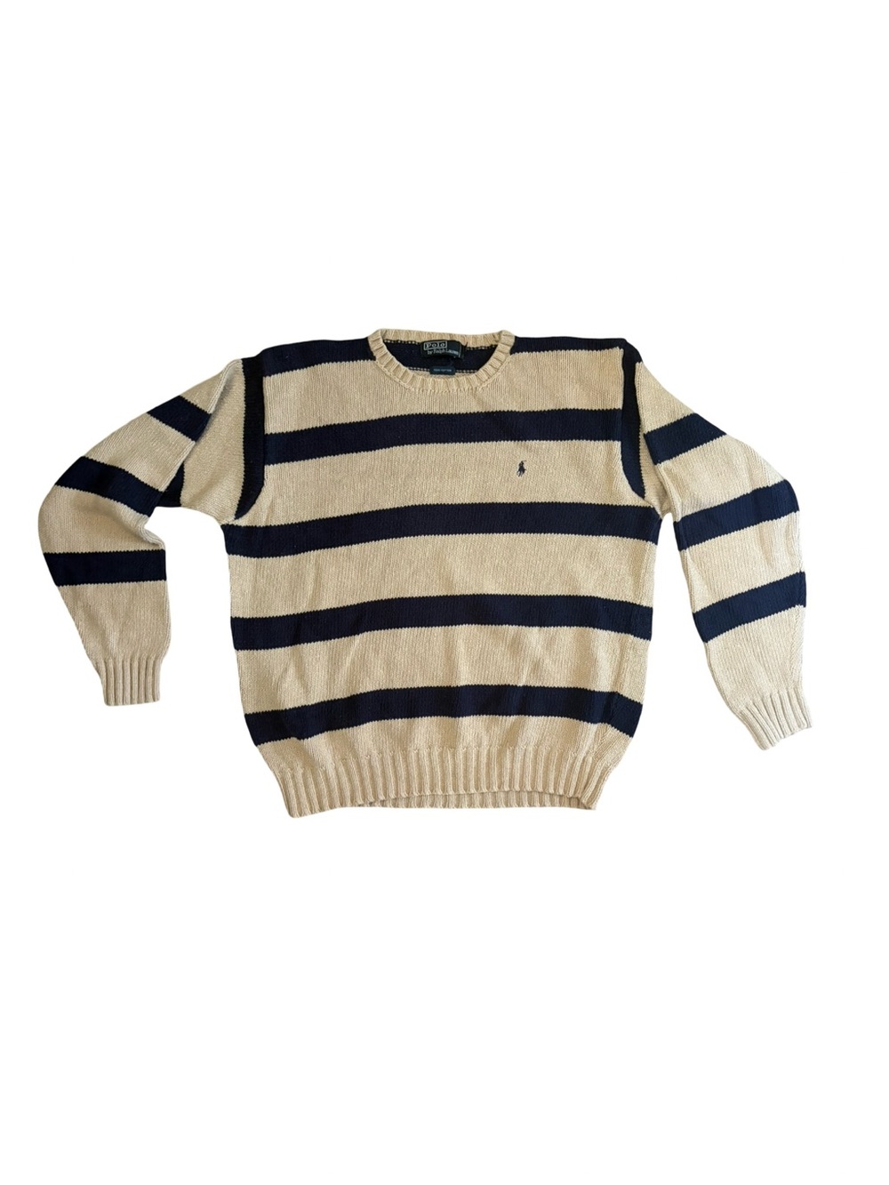 Vintage Polo Men's Striped Crewneck 100% Cotton Sweater - size L